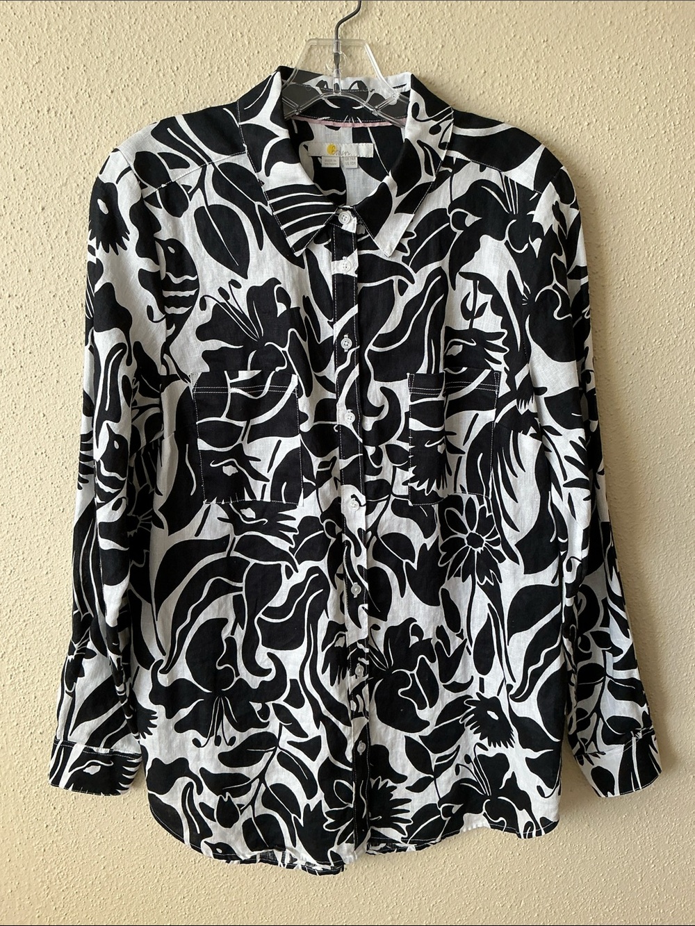 Boden Linen Top, Black and Ivory Floral